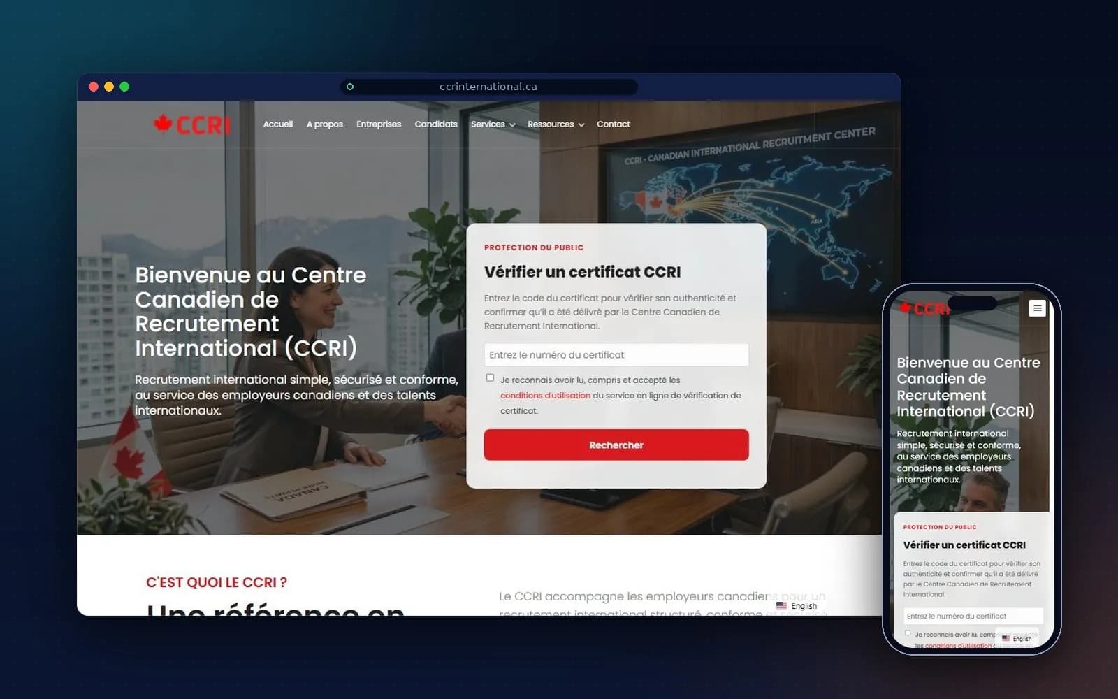 CCRI — Refonte et architecture SEO pour un acteur du recrutement international.
