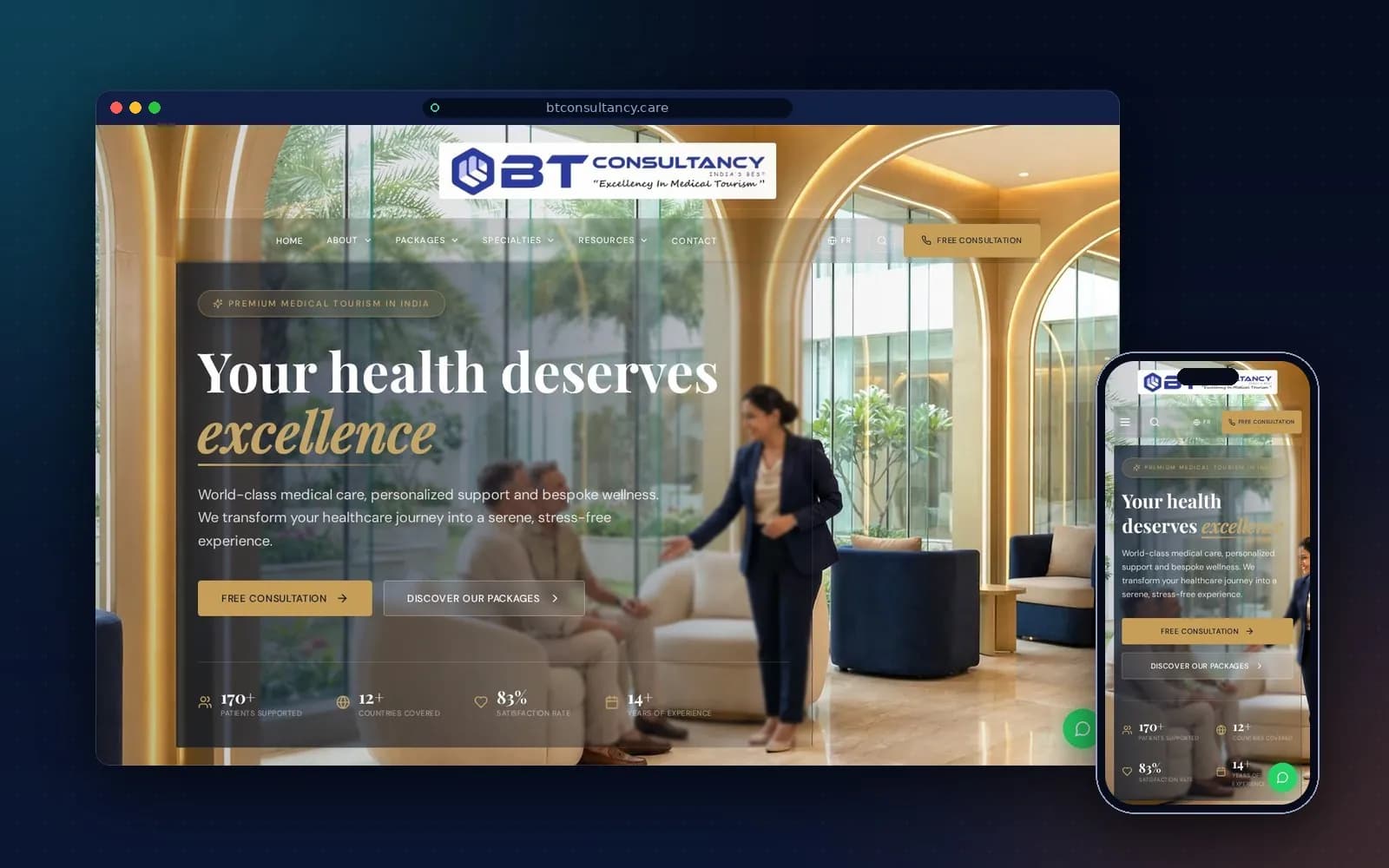 BT Consultancy — Site premium de conversion pour du tourisme médical international.